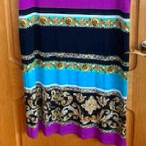 Tiana B. A-Line Striped Short Sleeve Dress Vibrant Multicolor Pullover Sz: L - Picture 2 of 7